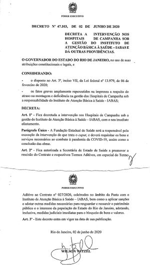 Governador decreta intervenção nos hospitais de campanha DECRETO 47